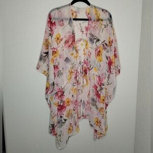 Umgee Sheer Floral Kimono Tie Waist Women's Size XL / 1XL